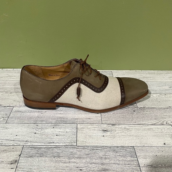 Mezlan shoes Olive/bone suede/linen cap toe Oxford main image 5
